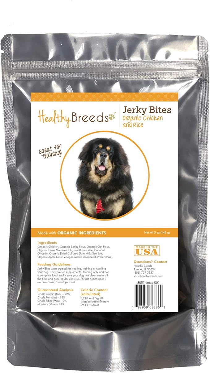 Healthy Breeds Tibetan Mastiff Jerky Bites Chicken & Rice Recipe Dog Treats 5 oz