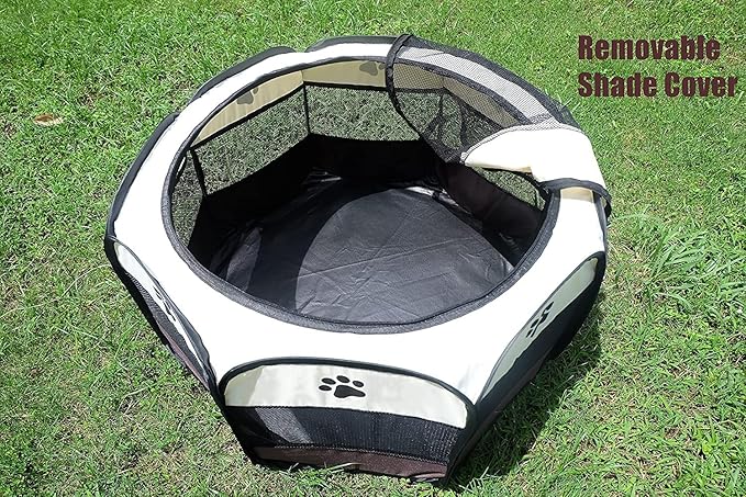 Portable Pet Playpen for Small Cat Dog Puppy Rabbit,Cat Kitten Playpen Indoor Outdoor with Carrying Case,Waterproof Bottom and Removable Zipper Top (M(35.4" x35.4" x23.6"), Brown)