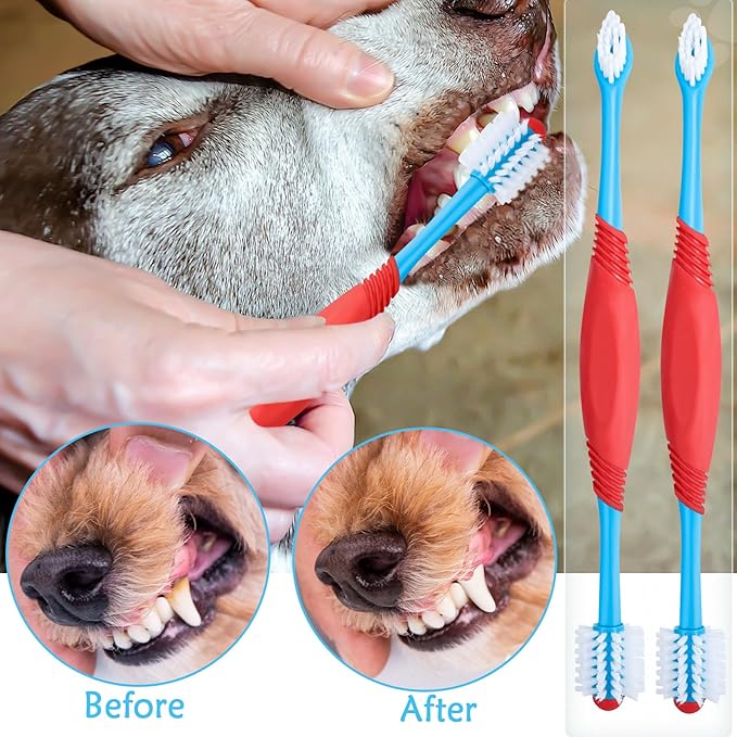 2PCS Dog Toothbrush 360 Degree Dog Tooth Brush, Dual Head Dog Tooth Brushing Kit Non Slip Toothbrush for Dogs and Cat Teeth Clean Pet Toothbrush Dental Care