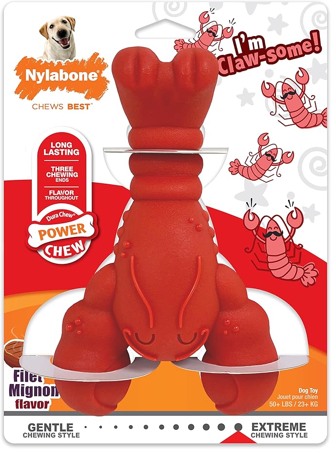 Nylabone Lobster Dog Toy Power Chew – Cute Dog Toys for Aggressive Chewers – with a Funny Twist! Filet Mignon Flavor, X-Large/Souper