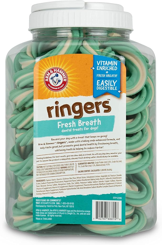 Arm & Hammer for Pets Ringers Fresh Breath Dental Treats for Dogs, Value Pack, 32 Pcs | Dog Dental Chews Fight Bad Dog Breath, Plaque & Tartar Without Brushing | With Baking Soda