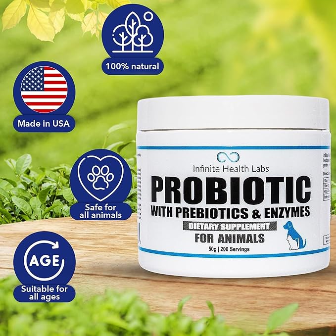 Probiotics for Dogs and Cats - Vet Formulated Pet Prebiotic & Enzyme Powder for Digestive, Gut & Immune Health - 200 Servings (50 g)
