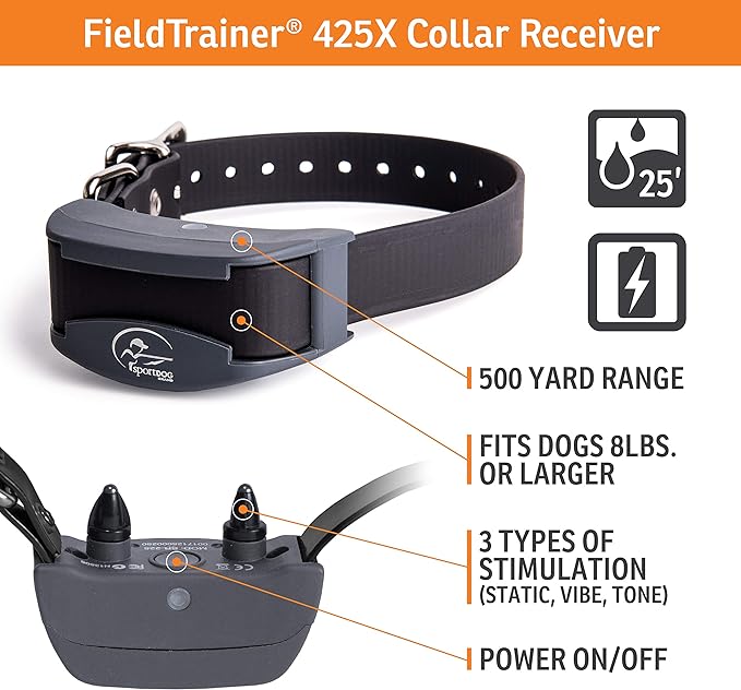 SportDOG Brand 425 Remote Trainers - 500 Yard Range E-Collar with Static, Vibrate and Tone - Waterproof, Rechargeable - Black (SD-425X) Dog Training Collar