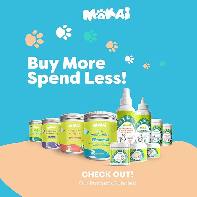 MOKAI Aloe & Oatmeal Grooming Wipes for Dogs and Cats | Pet Cleansing Wipes Used to Remove Dirt Dander Odor and Excess Hair from The Skin and Coat with Soothing Benefits for Sensitive Skin (60 Wipes)