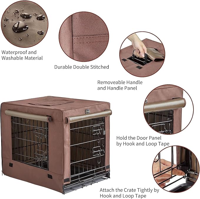 DONORO Dog Crates Kit for Small Size Dogs Indoor with Dog Crate Cover, Double Door Dog Kennels & Houses for Puppy and Cats, Collapsible Metal Contour Dog Cages (42-Inch Kit)