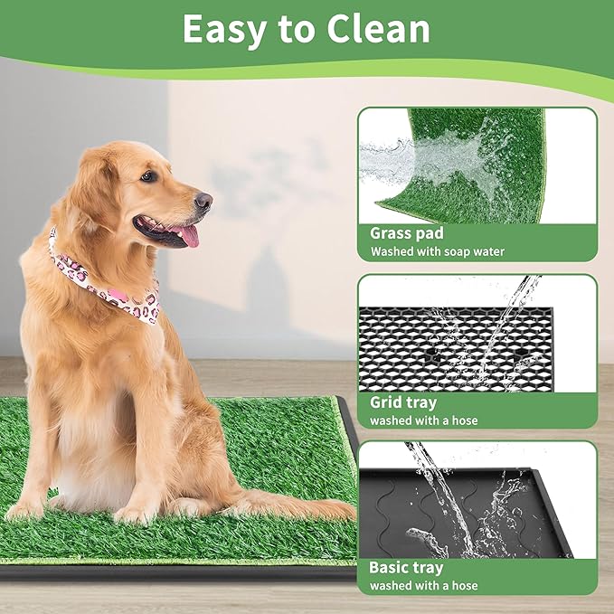 Grass Pad for Dogs,17”x25” Dog Grass Pad with Tray,Indoor&Outdoor Dog Potty Tray,Perfect Training Pet Portable Potty,Washable Puppy Pee Pad for Puppy Training Apartment,Balcony and Apartment Use