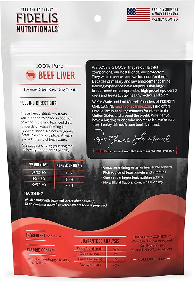 FIDELIS Freeze Dried Dog Treats for Large & Small Dogs - Made with USA Raw Beef Liver, Single Ingredient, Grain-Free, Gluten-Free (4 oz)