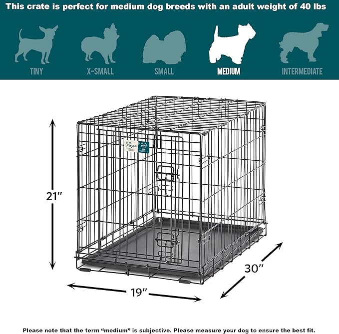 Medium Dog Crate | MidWest Life Stages 30" Folding Metal Divider Panel, Floor Protecting Feet, Plastic Tray 30L x 19W 21H Inches, Breed