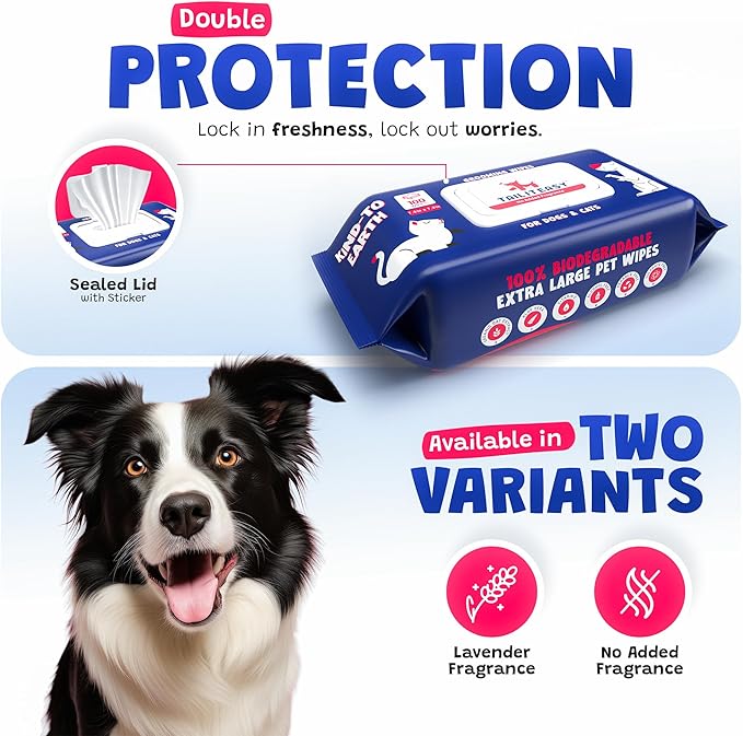 Pet Wipes for Dogs - Dog Paw Wipes - Dog Cleaning Wipes - Biodegradable Cat Bath Wipes - Puppy Grooming Wipes - Toxic-Free Kitten Wipes (No Fragrance) (Pack of 1)