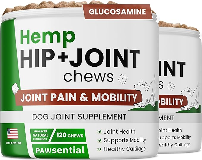ADVANCED Hemp Hip & Joint Supplement for Dogs - Glucosamine for Dogs - Dog Joint Pain Relief Treats - Chondroitin Turmeric MSM Hemp Oil - Hemp Treats for Joint Health - Senior Mobility Support Chew