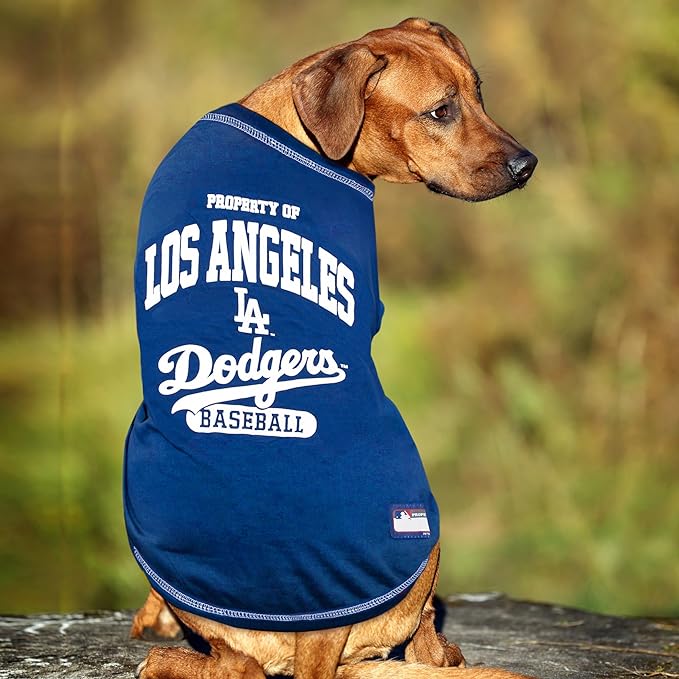 MLB LA Dodgers Dog T-Shirt, Small. - Licensed Shirt for Pets Team Colored with Team Logos. - Premium Stretchable Materials for The Comfort of Your Dog & cat.