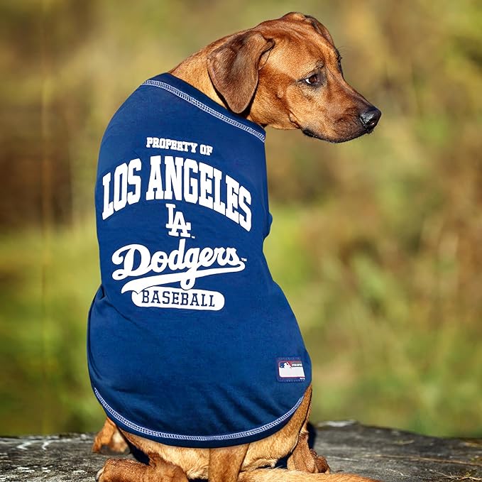 MLB LA Dodgers Dog T-Shirt, Medium. - Licensed Shirt for Pets Team Colored with Team Logos. - Premium Stretchable Materials for The Comfort of Your Dog & cat.