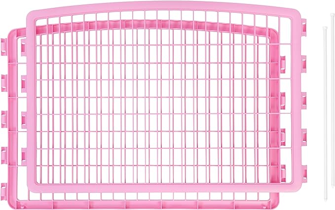 IRIS USA 24'' Pet Playpen 2 Panel Add-On with Connecting Rods, Dog Playpen, Puppy Small Medium Dogs, Heavy-Duty Molded Plastic, Rust-Free, Non-Skid Rubber Feet, Easy Assemble, Customizable, Pink