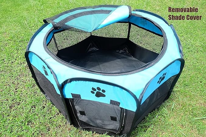Portable Pet Playpen for Small Cat Dog Puppy Rabbit,Cat Kitten Playpen Indoor Outdoor with Carrying Case,Waterproof Bottom and Removable Zipper Top (M(35.4" x35.4" x23.6"), Blue)