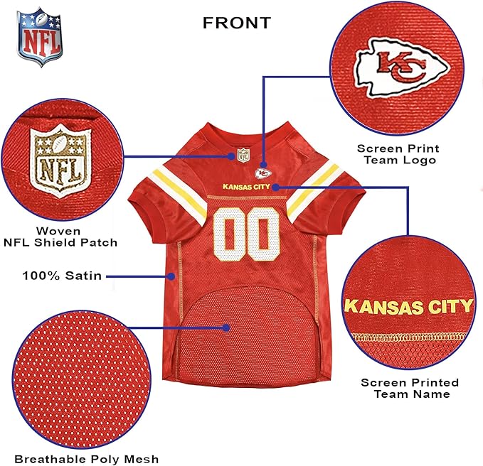 NFL Kansas City Chiefs Dog Jersey, Size: Medium. Best Football Jersey Costume for Dogs & Cats. Licensed Jersey Shirt