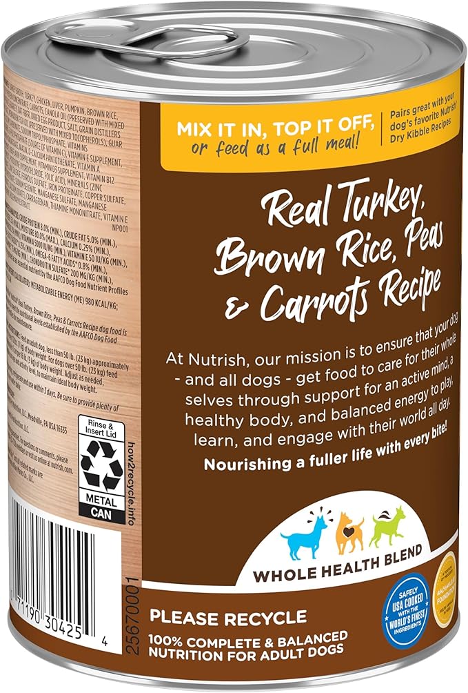 Nutrish Rachael Ray Chunks in Gravy Wet Dog Food, Real Turkey, Brown Rice, Peas & Carrots Recipe, 13 oz. Cans (Pack of 12)