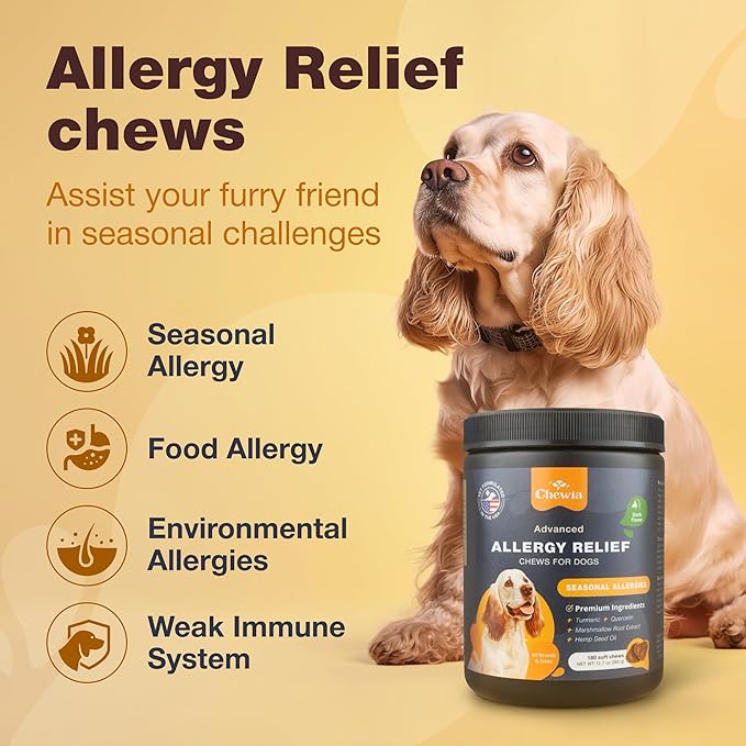 Dog Allergy Relief Chews - Allergy Relief for Dogs Itching- Anti Itch for Dogs - Itchy Skin & Seasonal Allergies Relief - Hot Spot Treats with Probiotics, Apple Cider Vinegar - Dog Itch Relief
