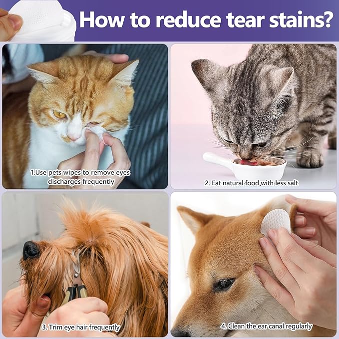 Pet Gentle Eye Wipes, 130 Count Universal Cat & Dog Grooming Wipes, Natural and Safe for Removing Dirt Crust and Discharge, Hypoallergenic for Ear, Body, Paw