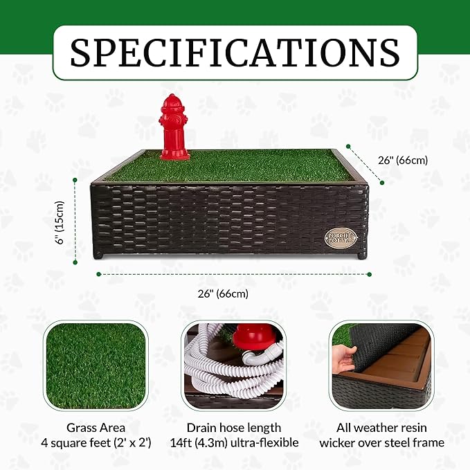 Porch Potty Artificial Grass Potty Pads for Dogs - Small Size 26x26x7 Reusable Potty Training Pad - Washable Pee Pads for Dogs - Unique Design - Instant Drainage -Quick Absorb - 2x2 Ft Grass Size