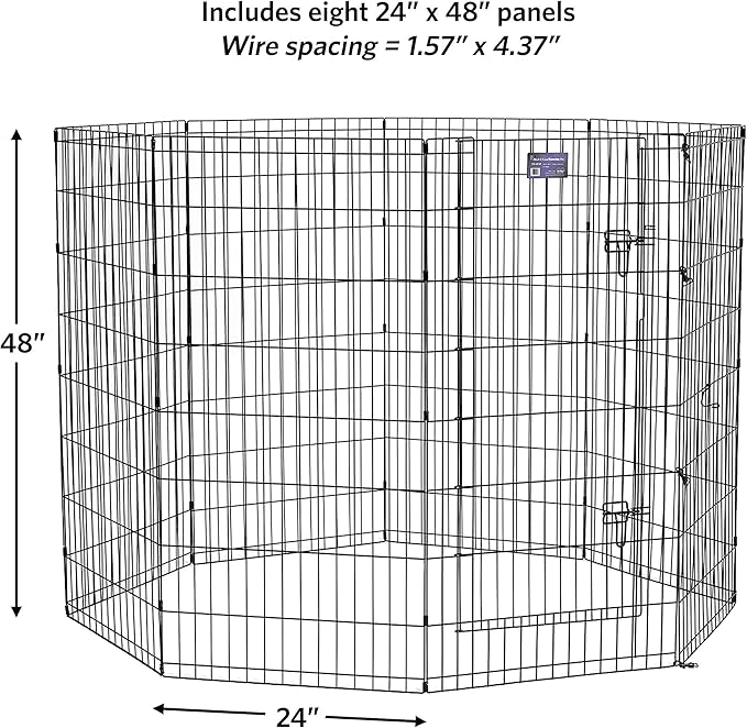 MidWest Homes for Pets Foldable Metal Dog Exercise Pen / Pet Playpen, Black w/ door, 24'W x 48'H, 1-Year Manufacturer's Warranty