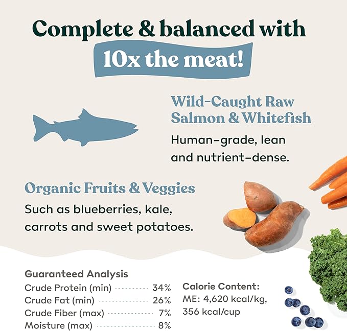 Freeze Dried Fresh Dog Food Raw Salmon & Whitefish Recipe - Picky Eater-Approved Limited Ingredient Dog Food for All Stages - High Protein, Small Batch, Grain Free Raw Dog Food, 15 oz