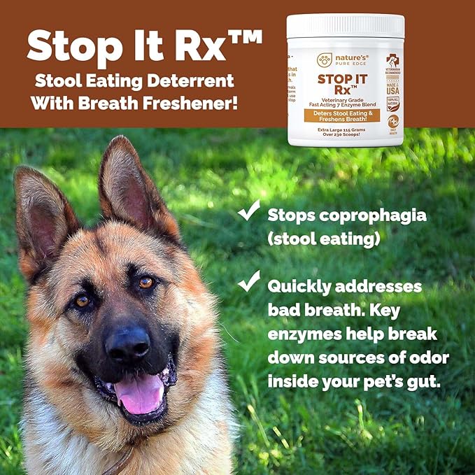 Nature's Pure Edge No Poop Eating for Dogs. Coprophagia Treatment. Digestive Enzyme with Breath Freshener. Stop Eating Poop for Dogs, Stool Eating Deterrent. Extra Large 230 scoops in each jar.