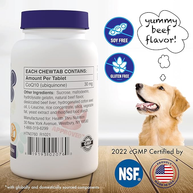 Health Thru Nutrition Dog-Vites CoQ10 for Dogs, 60 Beef-Flavored Chewable Tablets, 30mg