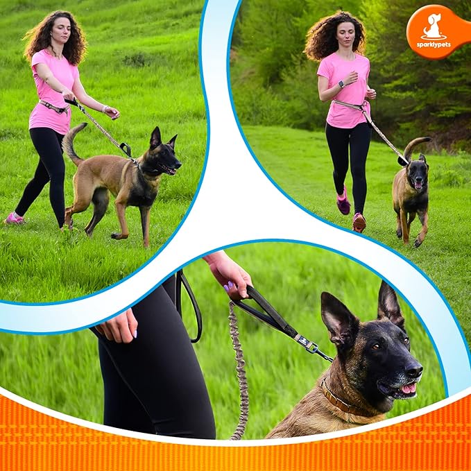 SparklyPets Hands Free Dog Leash with Reflective Stitches – Waist Leash for Dog Walking, Training & Jogging – Running Leash Hands Free for Medium & Large Dogs