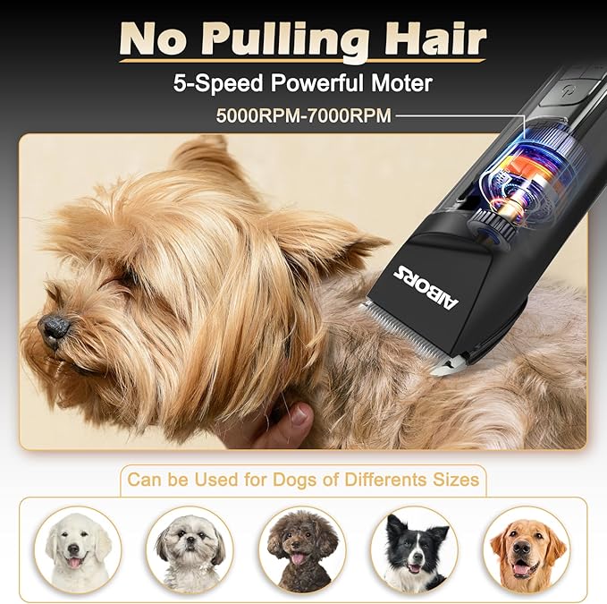 Dog Clippers for Grooming, 5-Speed Quiet High Power Dog Grooming Kit, Low Noise Rechargeable Cordless Electric Pet Hair Clipper Trimmer Shaver for Small Large Dogs Cats