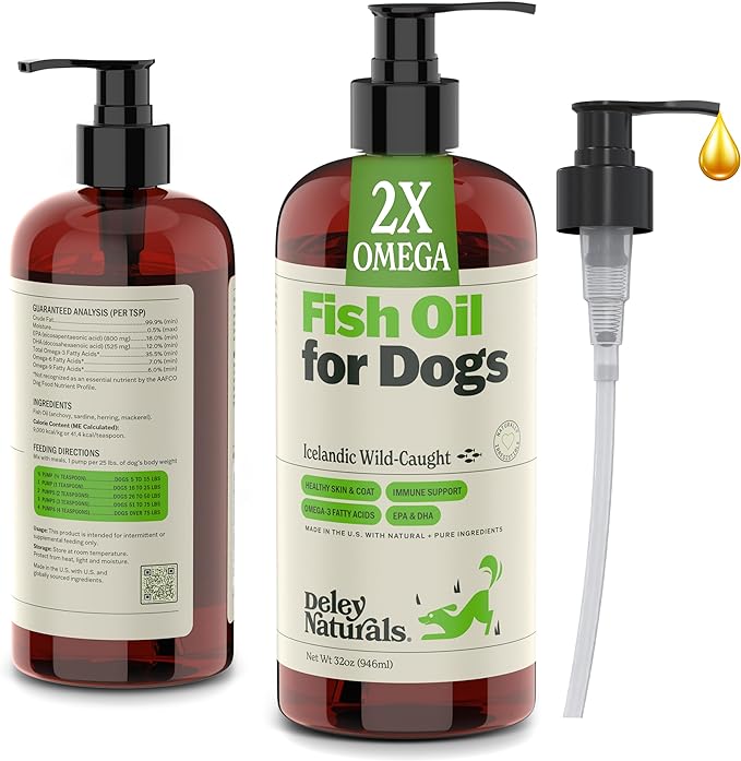 Wild Caught Fish Oil for Dogs - 32oz - Omega 3-6-9, GMO-Free - Reduces Shedding, Supports Skin, Coat, Joints, Heart, Brain, Immune System - Highest EPA & DHA Potency - Only Ingredient is Fish