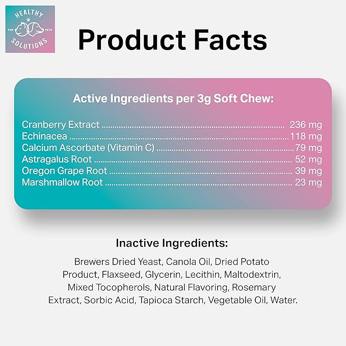 Cranberry Chews for Dogs - UTI, Bladder, Kidney, & Urinary Tract Support - Dog Health Supplements Contain Cranberry Extract, Echinacea, Vitamin C, and Astragalus Root - 60 Soft Treats