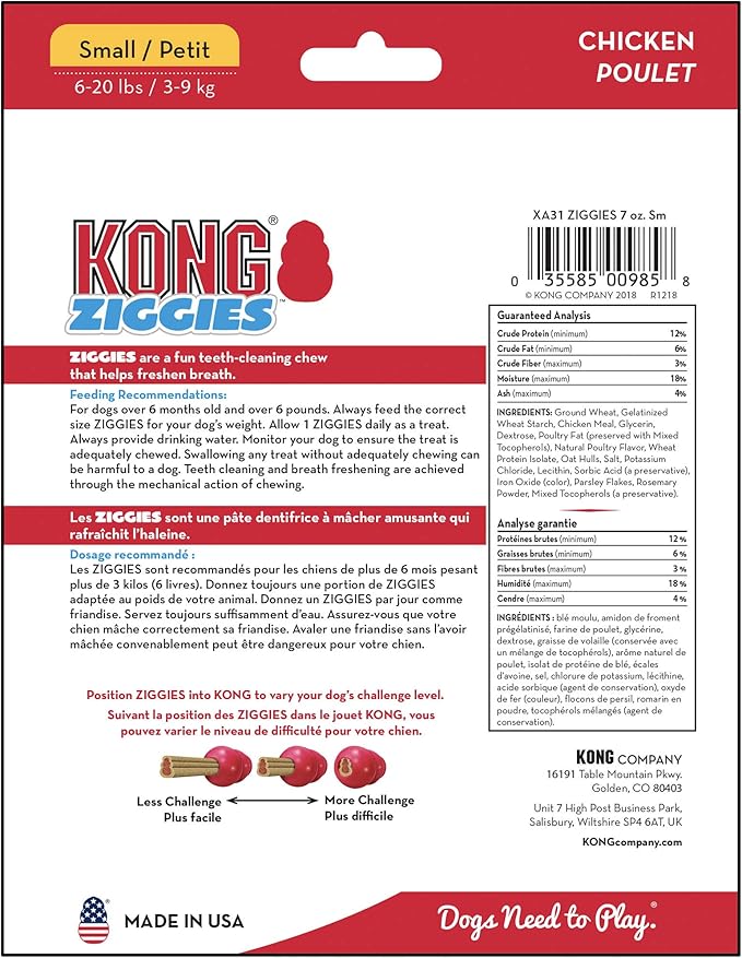 KONG - Classic and Ziggies - Dog Chew Toy with Dog Treats - for Small Dogs