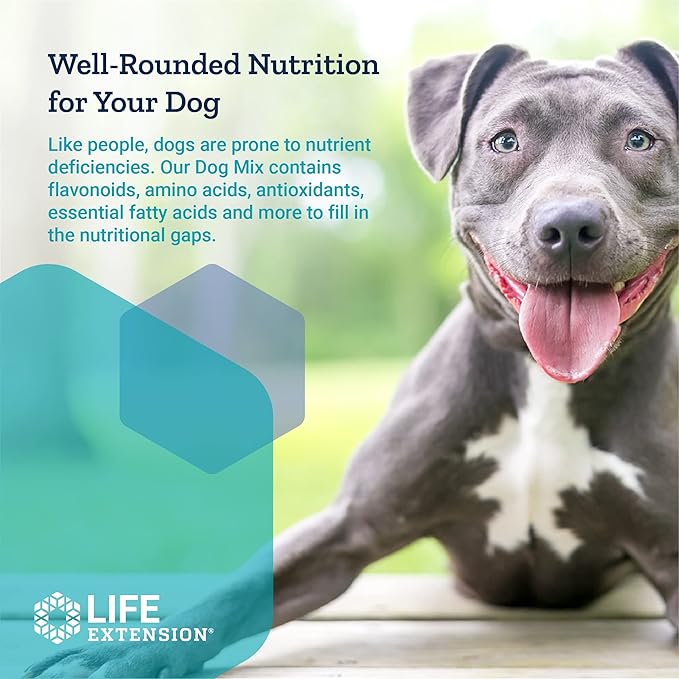 Life Extension Dog Mix - Daily Nutrition Care Supplement Powder for Your Canine Pet - Advanced Formula with Vitamins, Probiotics & Essential Fatty Acids - Gluten-Free, Non-GMO – 100 g, 60 Servings