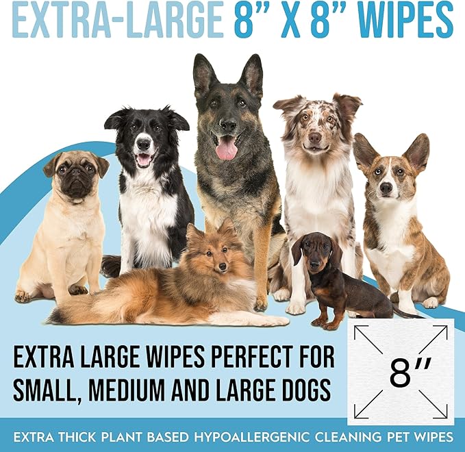 100 Dog Wipes for Paws and Butt Ears Eyes Unscented | Organic Hypoallergenic Pet Wipes for Dogs with Aloe Vera | Dog Wipes Cleaning Deodorizing | Extra Thick Dog Paw Wipes Dogs Cat Puppy Pets