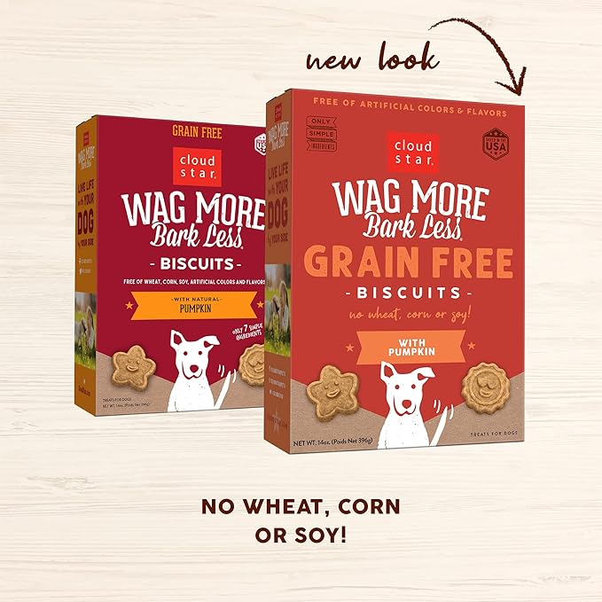 Cloud Star Corp, Wag More Bark Less Grain Free Oven Baked Pumpkin Dog Biscuits , 14 Ounce (Pack of 1)
