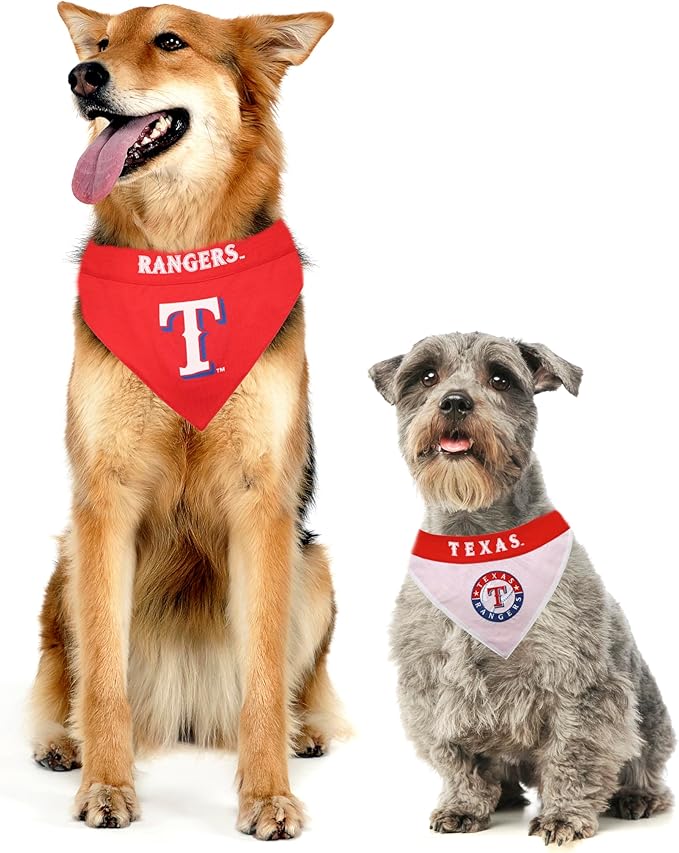 Pets First RAN-3217-L-XL MLB Dog Bandana - Texas Rangers Reversible Pet Bandana, Large/X-Large, MLB Team Color