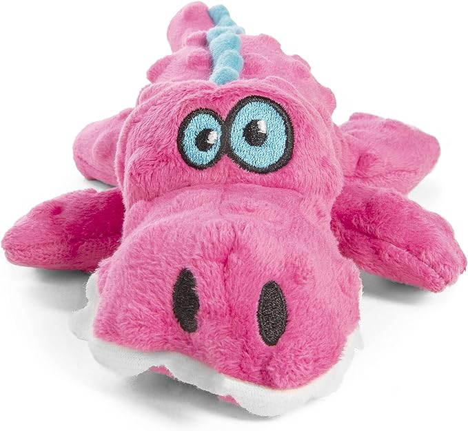 goDog Gators Squeaky Plush Dog Toy, Chew Guard Technology - Pink, Small