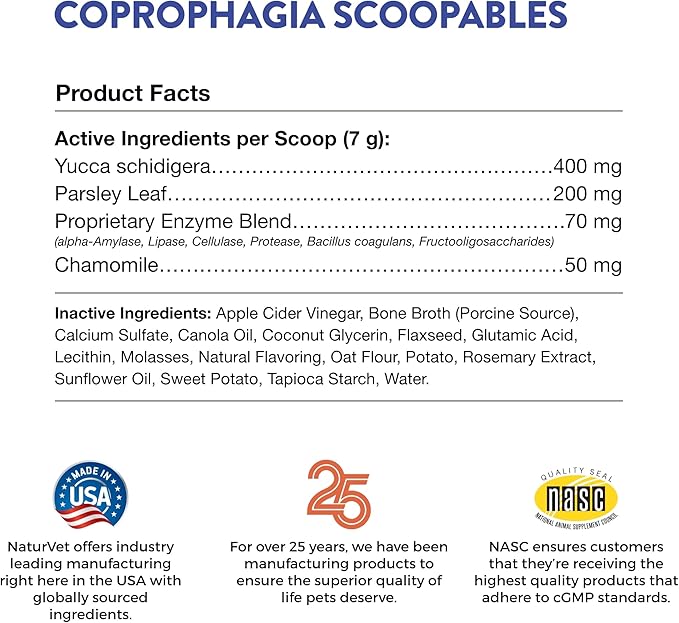 NaturVet Scoopables Coprophagia for Dogs - No Poop Eating for Dogs - Stool Eating Deterrent Supplement with Probiotic & Digestive Enzymes - Hickory Smoked Bacon Flavored | 11oz Bag