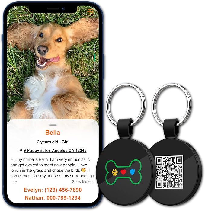 MYLUCKYTAG QR Code Pet ID Tags Dog Tags - Pet Online Profile - Scan QR Receive Instant Pet Location Alert Email