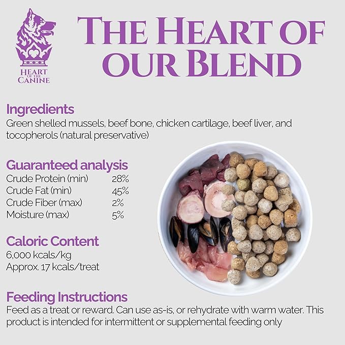 Hip, Bone & Joint - Premium Dog Bone & Joint Supplement - Enhanced Canine Mobility and Recovery - Grass-Fed Beef Bone, Green Mussel, Chicken Cartilage - Heart of The Canine - 6oz