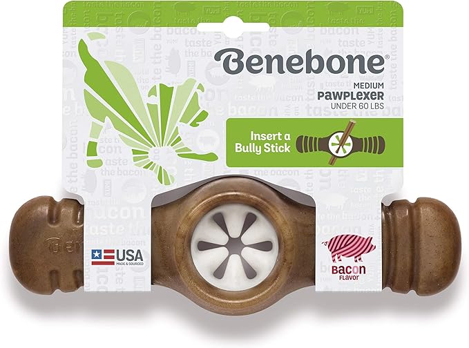 Benebone Pawplexer Interactive Treat Dispensing Tough Dog Puzzle Chew Toy, Made in USA, Medium, Real Bacon Flavor
