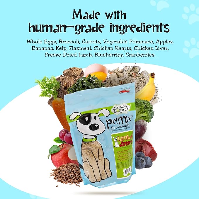 Healthy Dogma - PetMix Dehydrated Dog Food for Allergies - Grain Free, Freeze Dried, Raw, Homemade Dog Food (Lamb Dinner, 2 lbs)
