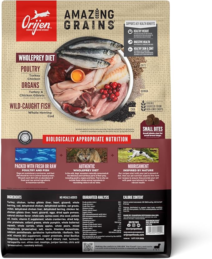 ORIJEN AMAZING GRAINS™ Small Breed Dry Dog Food Recipe, 4lb