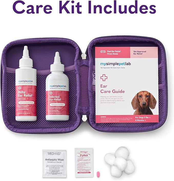 MySimplePetLab Ear Care Dog Kit | Dog Ear Cleaning Kit | Dog Ear Cleaner Solution with Dog Ear Infection Relief for Smelly, Itchy, or Sore Ears