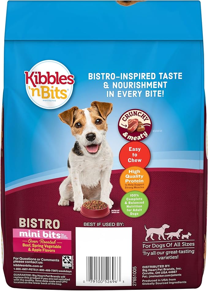 Kibbles 'N Bits Bistro Oven Roasted Beef Flavor Small Breed Mini Bits Dry Dog Food, 3.5 Pound Bag (Pack of 4)