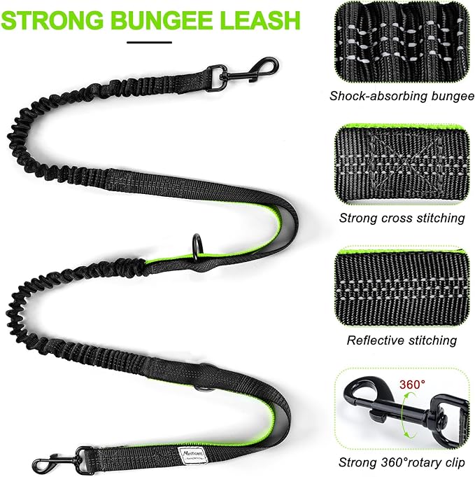 Hands Free Dog Leash for Medium Large Dogs, Wide Padded Waist Leash Bungee Leash Dog Running Leash for Dog with Reflective Stitching for Walks, Jogging, Running, Hiking, and Dog Training