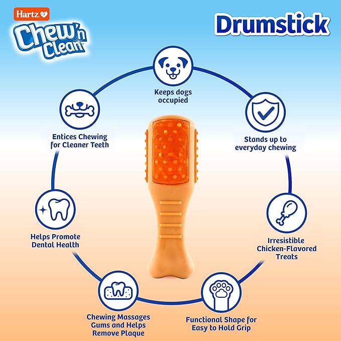Hartz Chew ‘n Clean Chew Toy and Treat in One Chicken Flavored Drumstick Dog Toy, Small