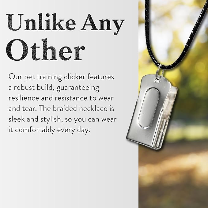 Silver Dog Clicker with Necklace - Clickers for Pet Training - Dog Training & Behavior Aids Easy to Carry with You Anywhere - Teach Your Dog Tricks or Reward His Behavior