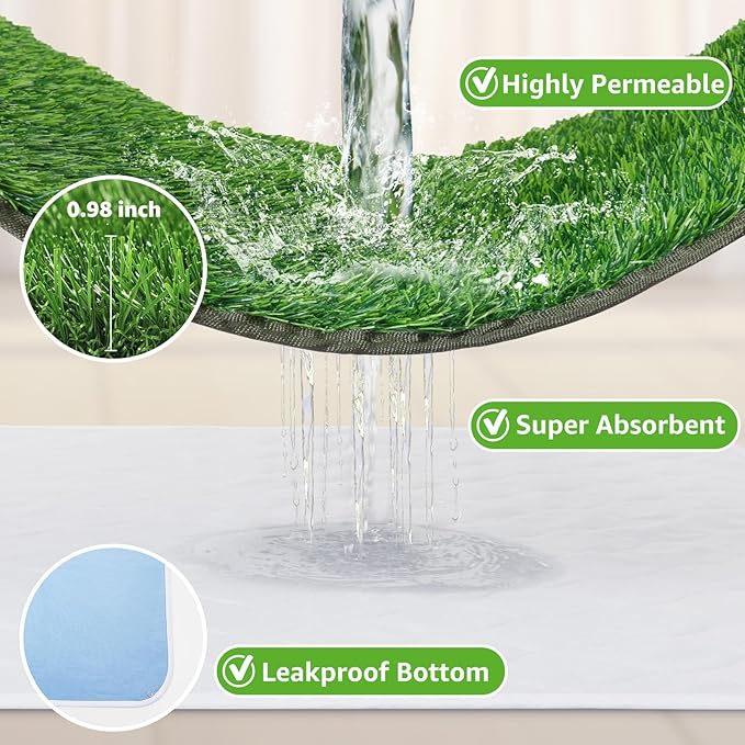 PICK FOR LIFE Dog Grass Mat with Pee Pad,Artificial Indoor Grass Potty Training Pads for Dogs Doggies Washable,Reusable Puppy Pads Leakproof on Outdoor Patio Balcony Apartment(24.5x39'')
