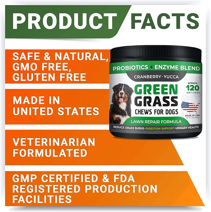 StrellaLab Grass Restore Treats for Dogs - Dog Pee Lawn Repair Chew Probiotics + Digestive Enzymes, Cranberry - Dog Urine Neutralizer for Grass Burn Spots - Health & Wellness Supplements for Dog